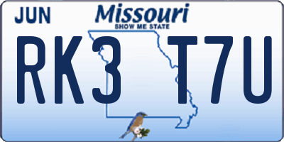 MO license plate RK3T7U
