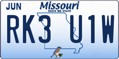 MO license plate RK3U1W