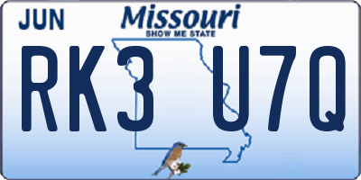 MO license plate RK3U7Q