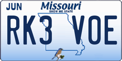 MO license plate RK3V0E