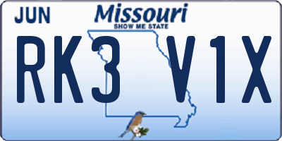 MO license plate RK3V1X