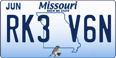 MO license plate RK3V6N