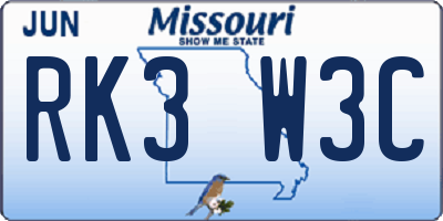 MO license plate RK3W3C