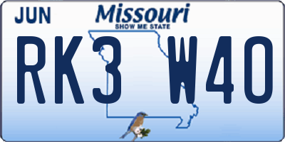 MO license plate RK3W4O