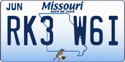 MO license plate RK3W6I