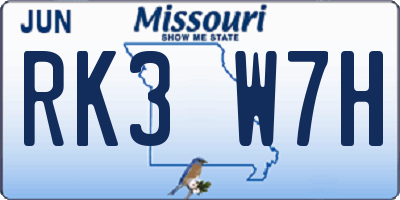 MO license plate RK3W7H