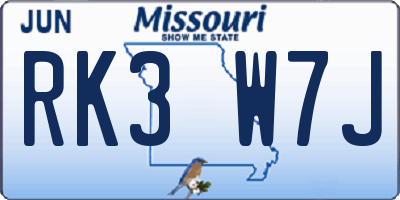 MO license plate RK3W7J