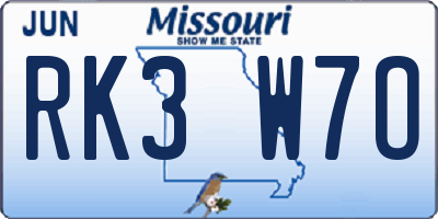 MO license plate RK3W7O