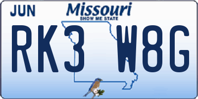 MO license plate RK3W8G