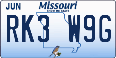 MO license plate RK3W9G