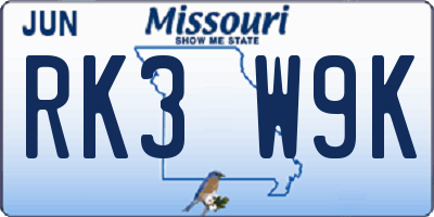 MO license plate RK3W9K