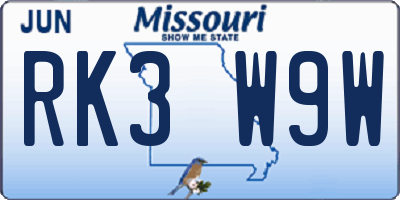 MO license plate RK3W9W
