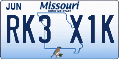 MO license plate RK3X1K