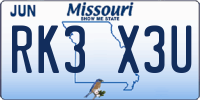 MO license plate RK3X3U