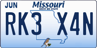 MO license plate RK3X4N