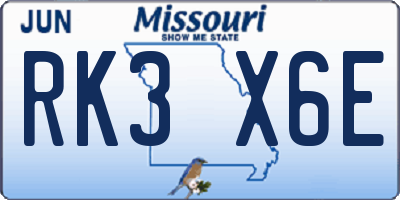 MO license plate RK3X6E