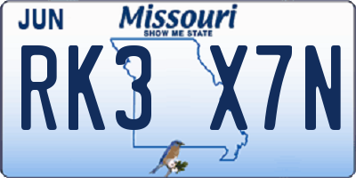 MO license plate RK3X7N