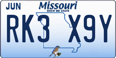 MO license plate RK3X9Y