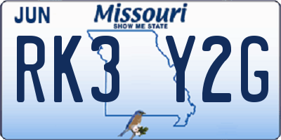 MO license plate RK3Y2G