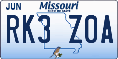 MO license plate RK3Z0A