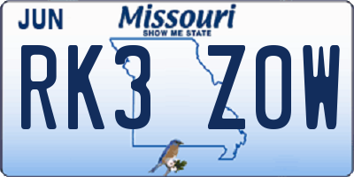 MO license plate RK3Z0W