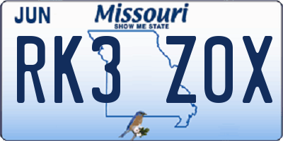 MO license plate RK3Z0X