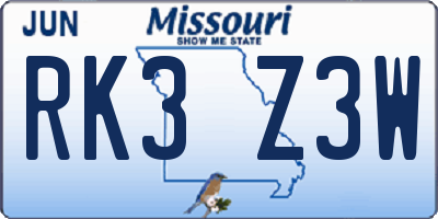 MO license plate RK3Z3W