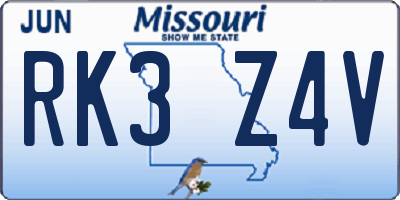 MO license plate RK3Z4V