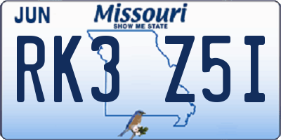 MO license plate RK3Z5I