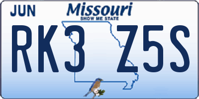 MO license plate RK3Z5S