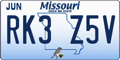 MO license plate RK3Z5V