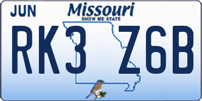 MO license plate RK3Z6B