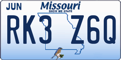 MO license plate RK3Z6Q