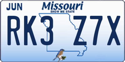 MO license plate RK3Z7X