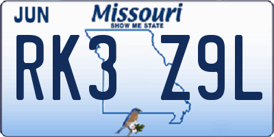 MO license plate RK3Z9L