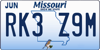 MO license plate RK3Z9M