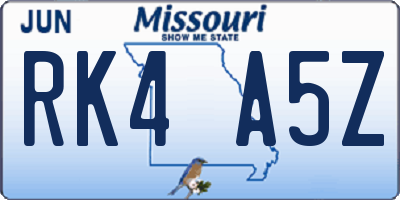 MO license plate RK4A5Z
