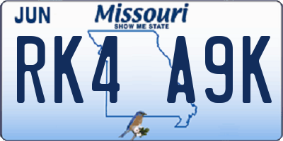 MO license plate RK4A9K