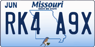 MO license plate RK4A9X