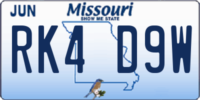 MO license plate RK4D9W