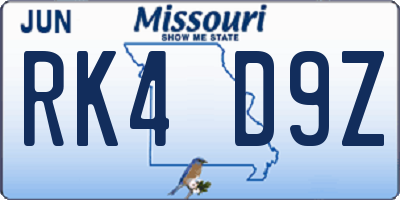 MO license plate RK4D9Z