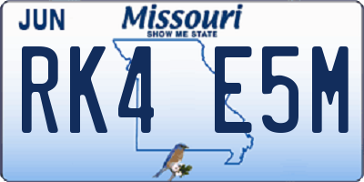 MO license plate RK4E5M