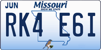 MO license plate RK4E6I