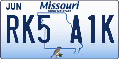 MO license plate RK5A1K