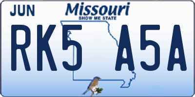 MO license plate RK5A5A