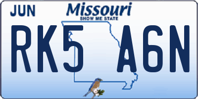 MO license plate RK5A6N