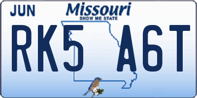 MO license plate RK5A6T