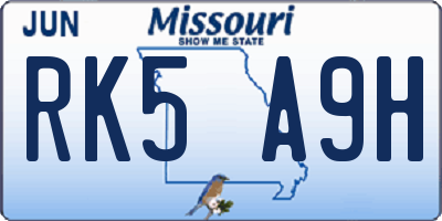 MO license plate RK5A9H