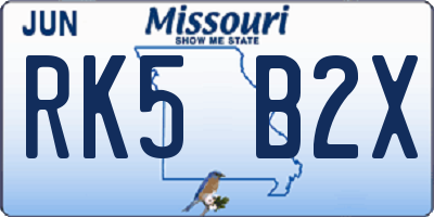 MO license plate RK5B2X