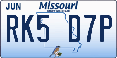 MO license plate RK5D7P